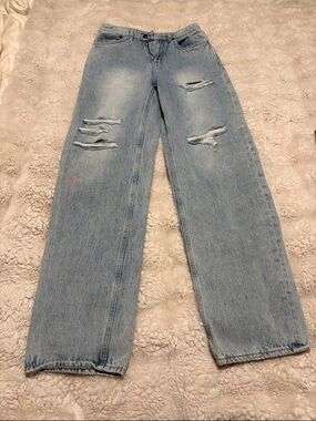 Ksubi Faded Light Blue Ripped Straight Leg High Waisted Jeans